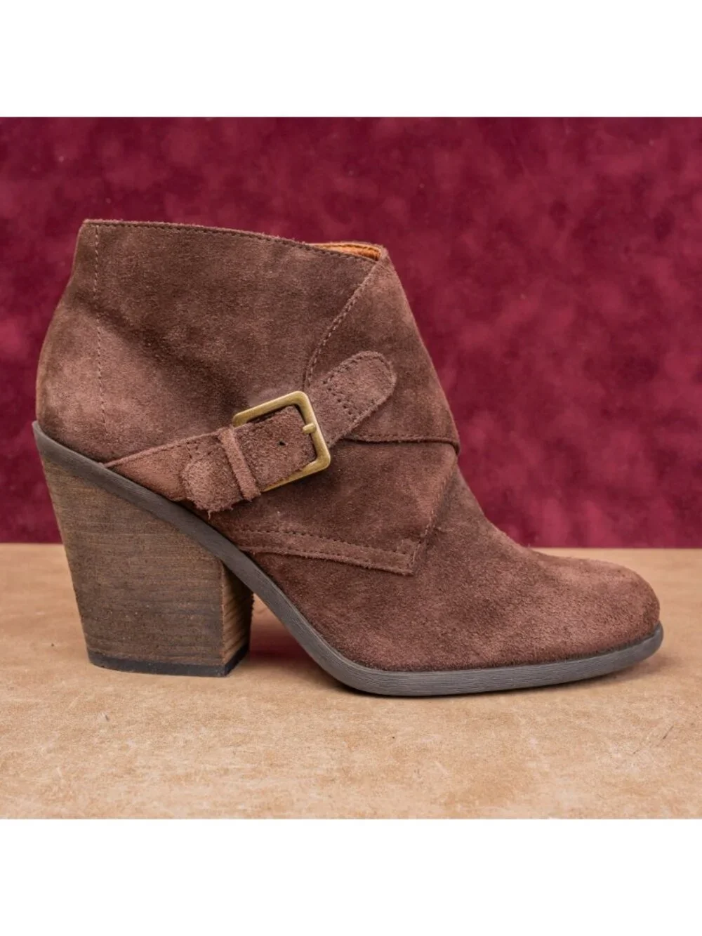 Lucky Brand Women Eastin Brown Suede Classic Western Zip Ankle Boots sz 8.5